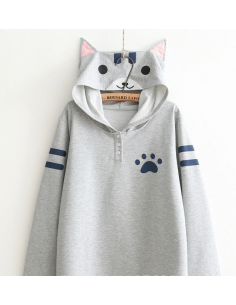 Neko Atsume Sweat  Capuche - gris